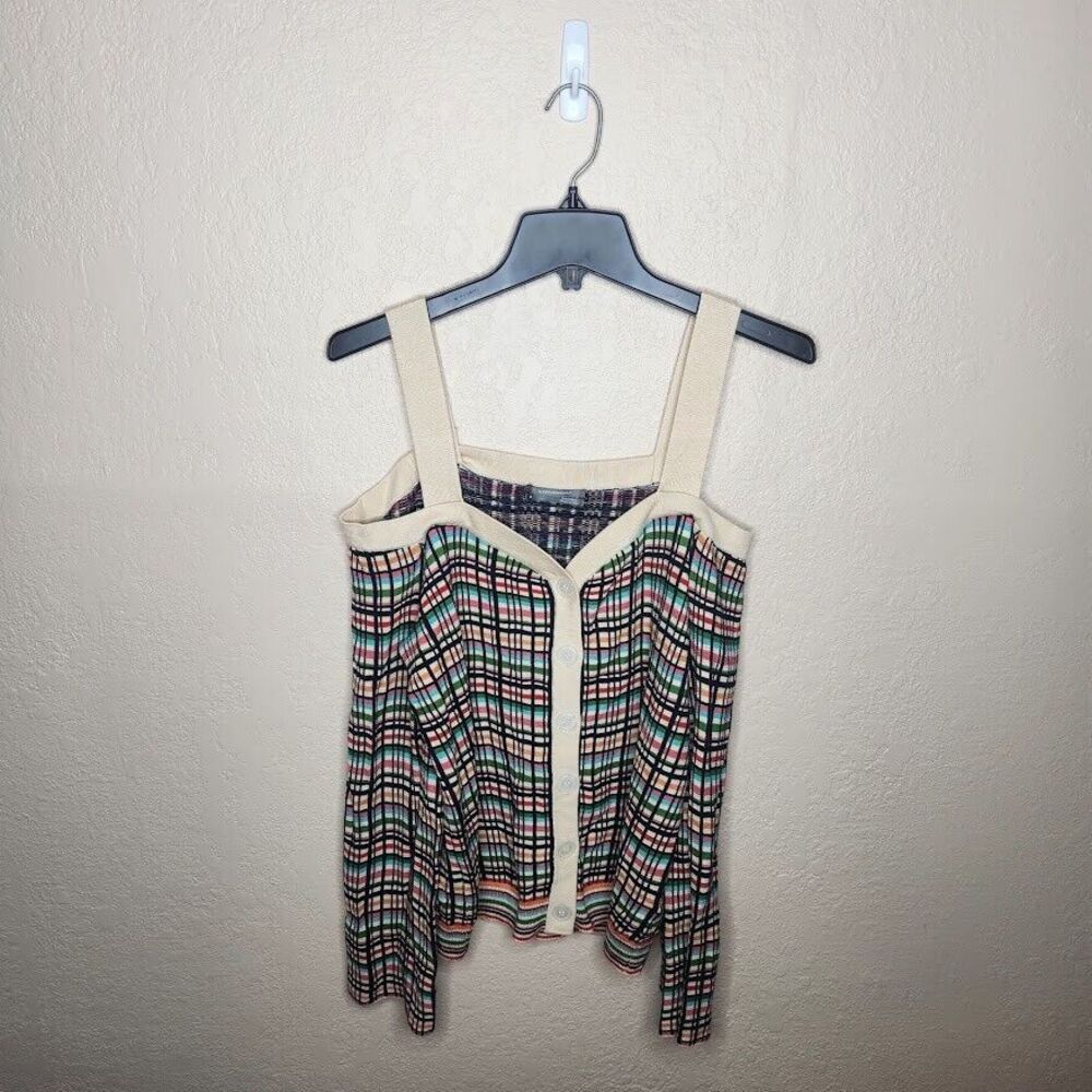 Anthropologie Krissy Plaid Sweater Women's Medium Multicolor Cold-Shoulder